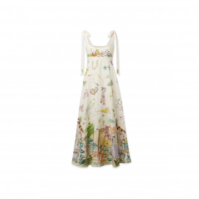 ALÉMAIS ANOUK PRINTED LINEN MIDI DRESS